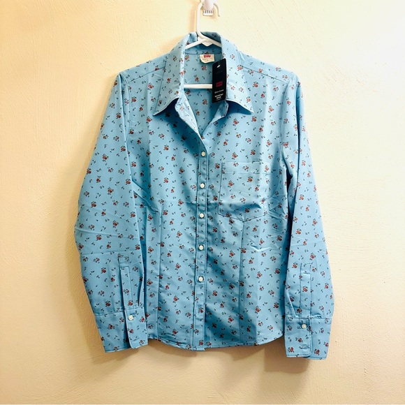 Levi’s Button Down Floral Shirt Top Everyday Silky Timeless Blouse - Picture 5 of 14